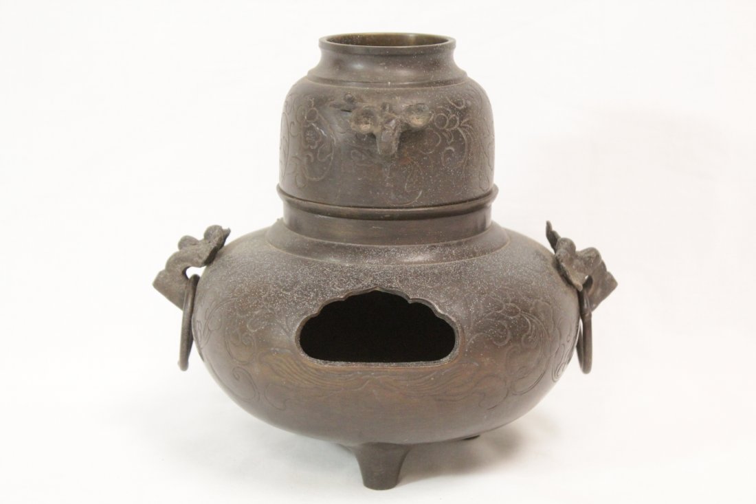 Japanese antique bronze censer: Japanese antique bronze censer, 7"Hx7.7"x6.5"