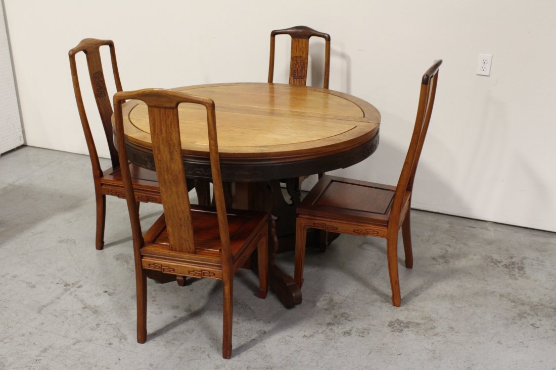 Chinese rosewood round table with 4 chairs (1 of 10)