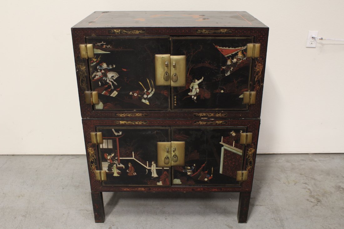 Chinese 19th c. 2-section painted lacquer chest (1 of 10)