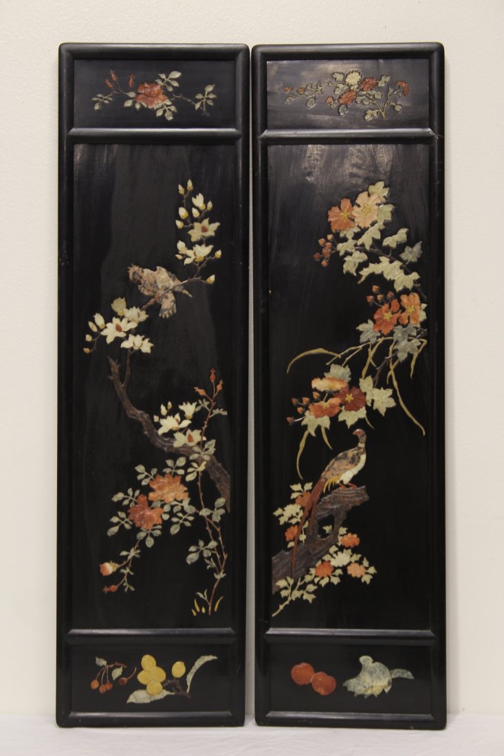 Pr Chinese 19th/20th c. plaques w/ stone overlay (1 of 10)