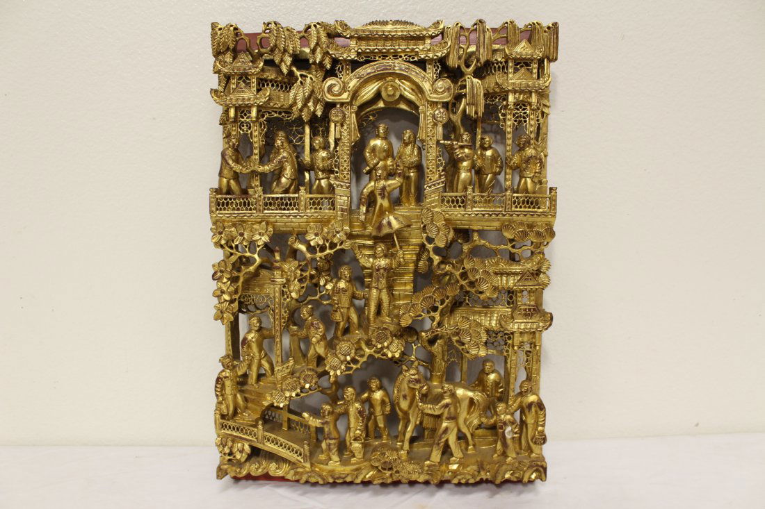 Chinese antique gilt wood wall plaque (1 of 10)