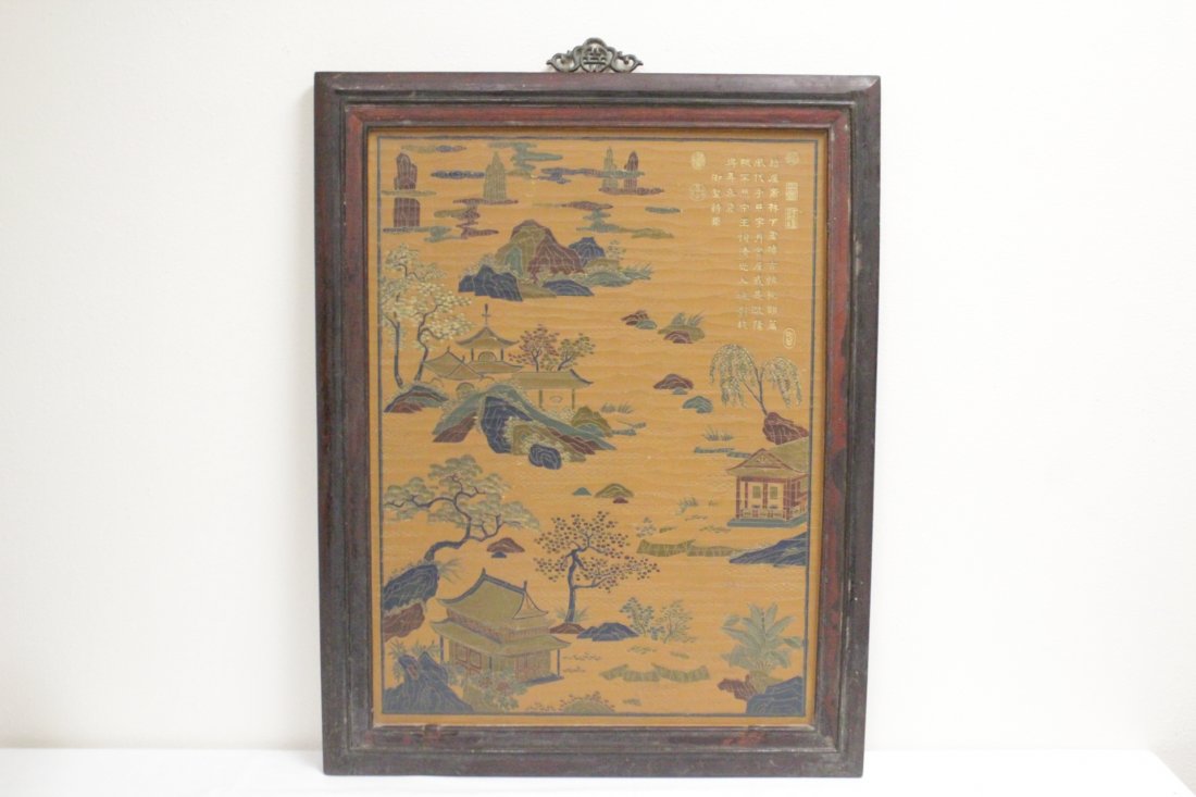 Chinese rosewood framed double sided lacquer panel (1 of 10)