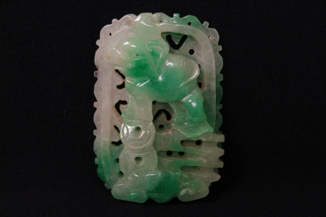 Chinese jadeite pei carved with deer motif in relief (1 of 9)