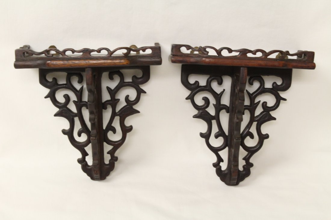 Pair Chinese antique rosewood wall shelves (1 of 9)