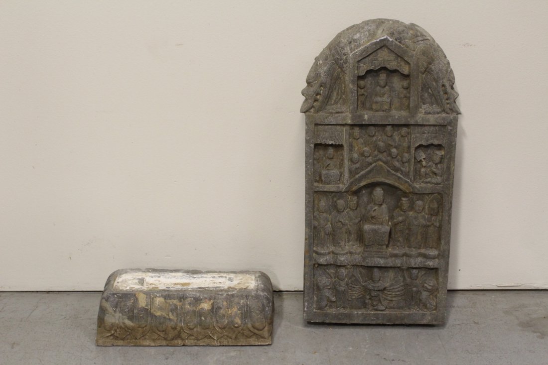 A large Chinese stone carved plaque (1 of 10)