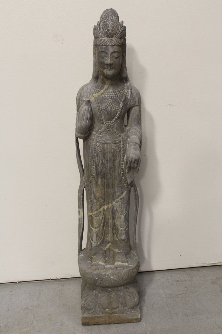 A large Chinese stone carved standing Buddha (1 of 10)