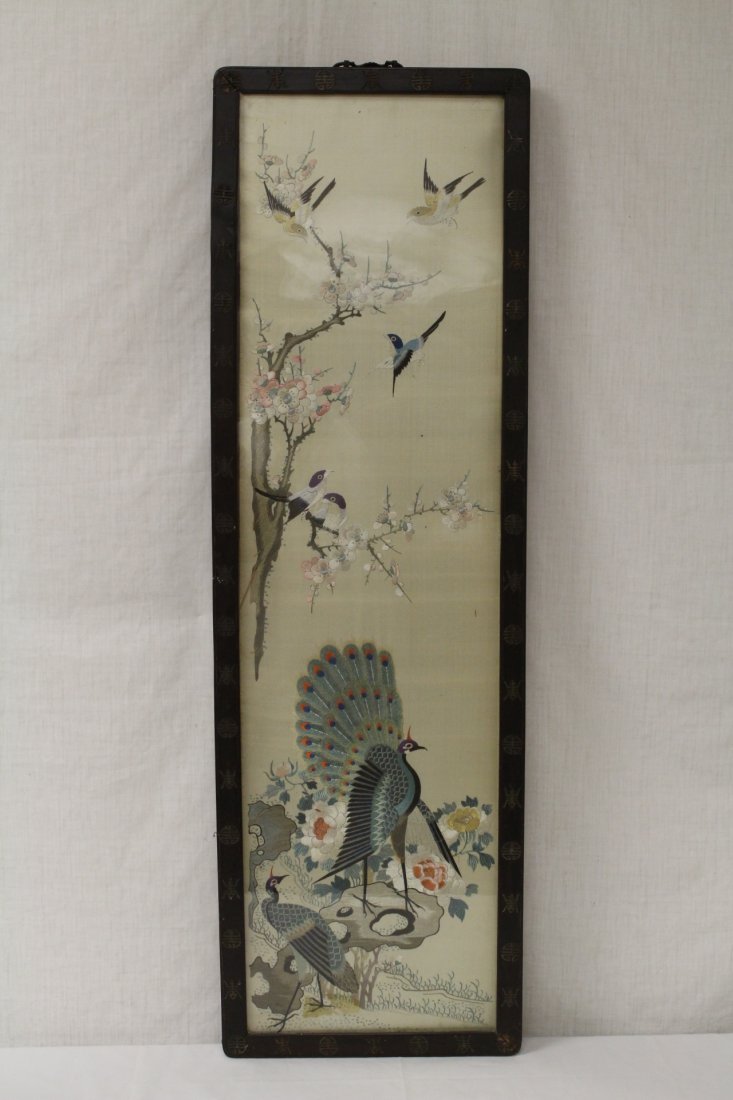 Chinese antique framed embroidery panel (1 of 10)