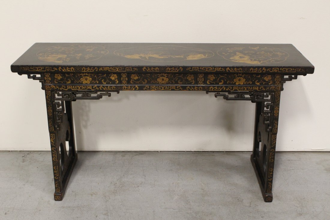 Chinese 19th century lacquer scroll table (1 of 10)