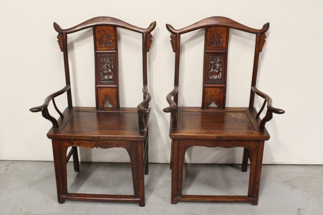 Pair Chinese antique rosewood armchairs: Pair Chinese antique rosewood armchairs, 44"Hx26.3"x22.5" each