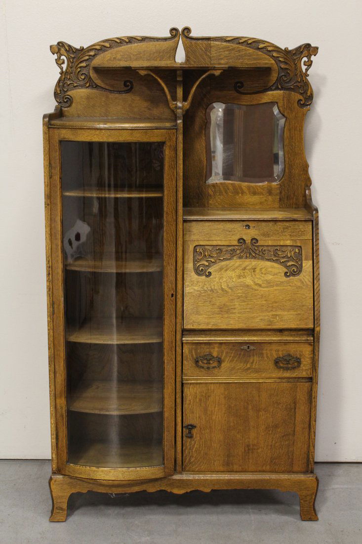Victorian tiger oak side by side bookcase