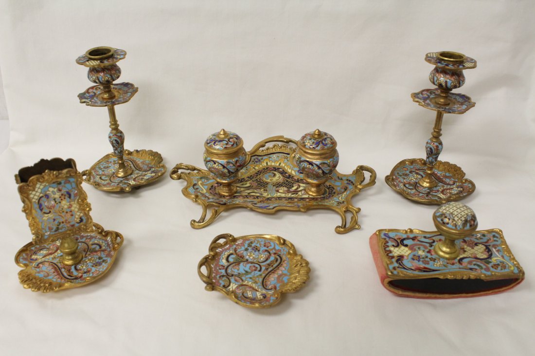 6pc French antique enamel on bronze desk set (1 of 10)
