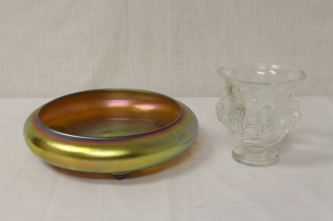 A signed Lalique compote and a favrile glass bowl (1 of 10)