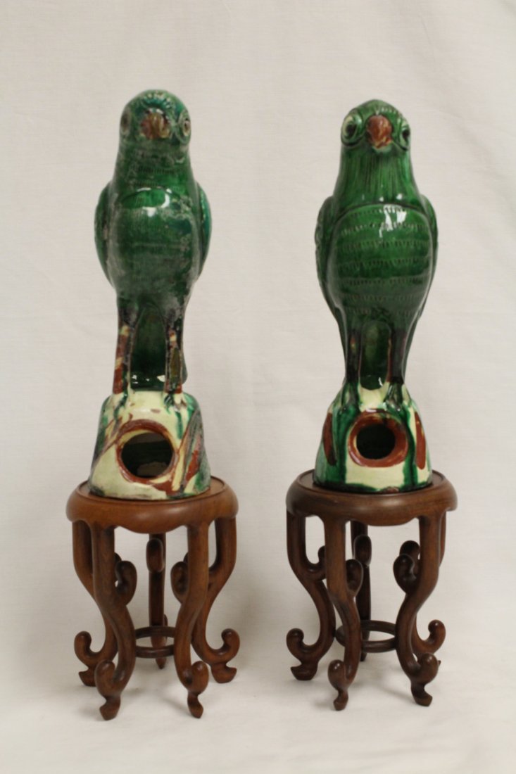 Pr Chinese 19th/20th c. sancai parrots w/ rosewood (1 of 10)
