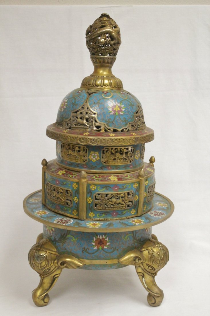 Large Chinese cloisonne covered censer (1 of 10)