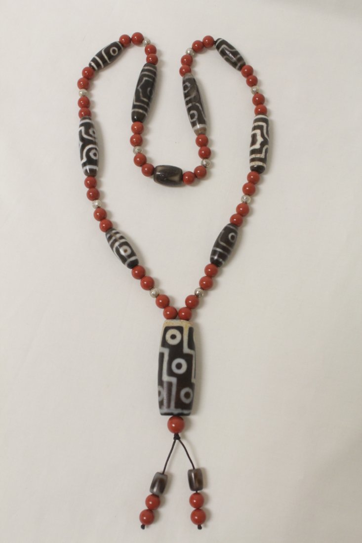 Necklace with dzi bead like stone and coral like beads (1 of 10)