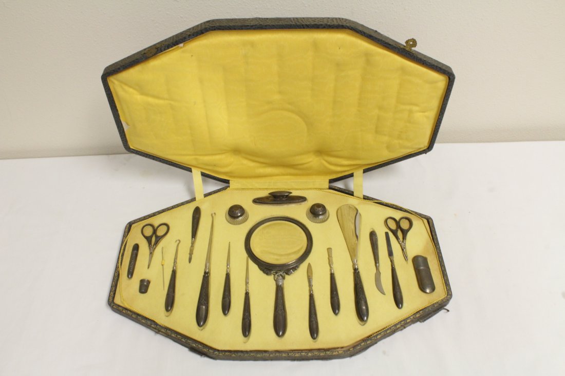 antique European silver dressing set in original box (1 of 10)