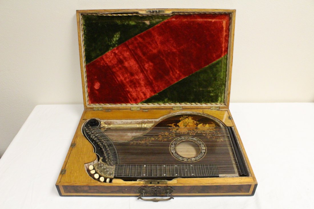 antique harp in original inlaid box (1 of 10)