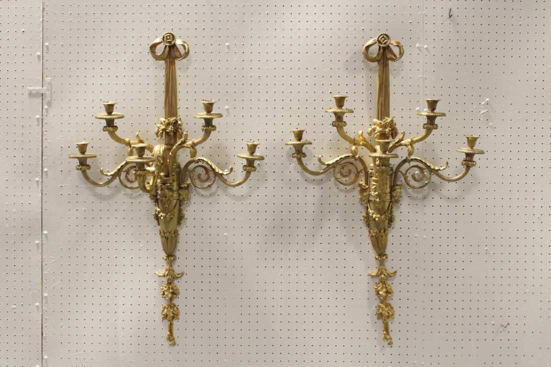 Pair French 19th c. gilt bronze wall sconces (1 of 10)