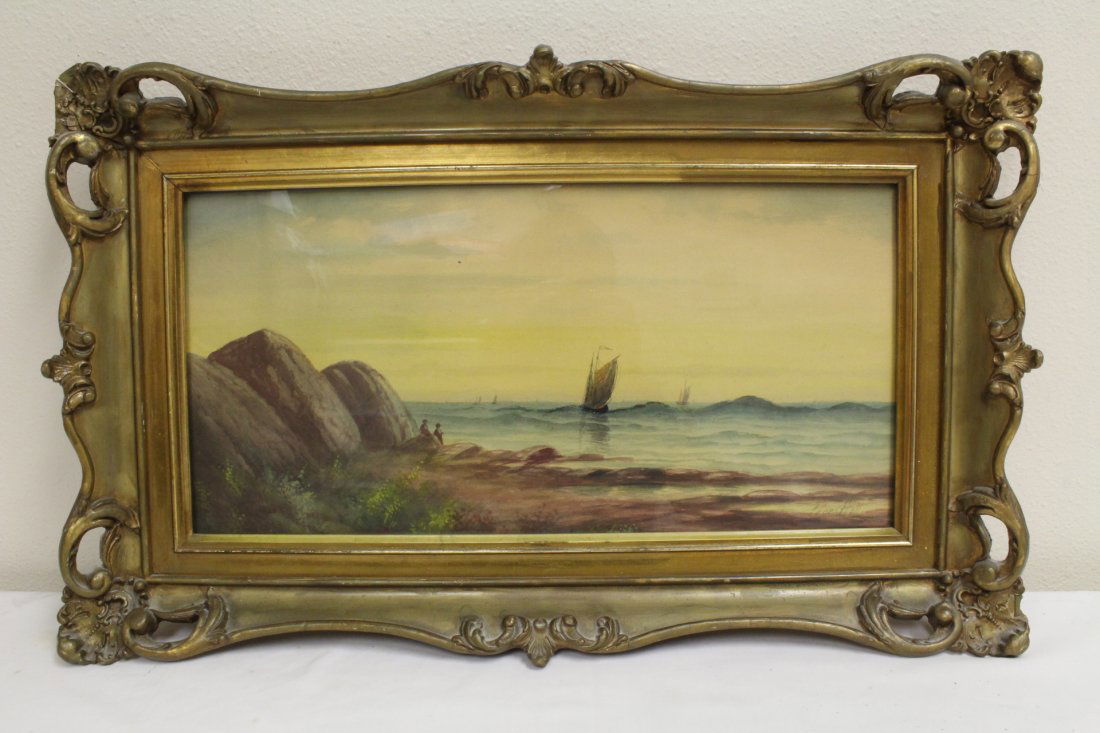 European w/c, signed, with gilt wood frame (1 of 9)