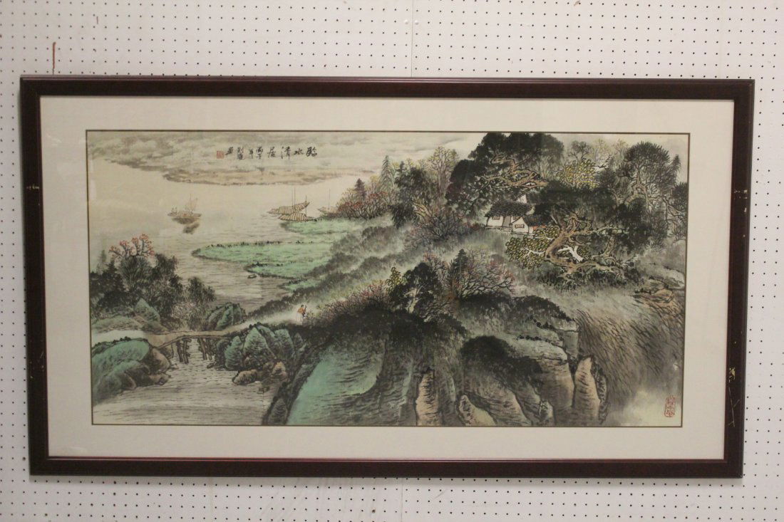 Large Chinese framed watercolor (1 of 10)