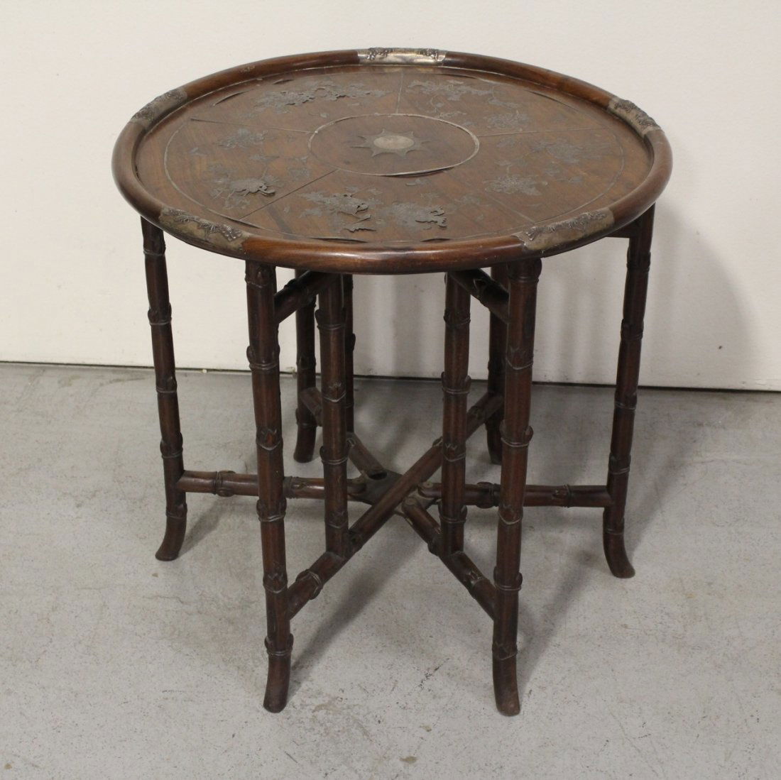 Chinese 19th c. rosewood table decorated w/ silver (1 of 10)