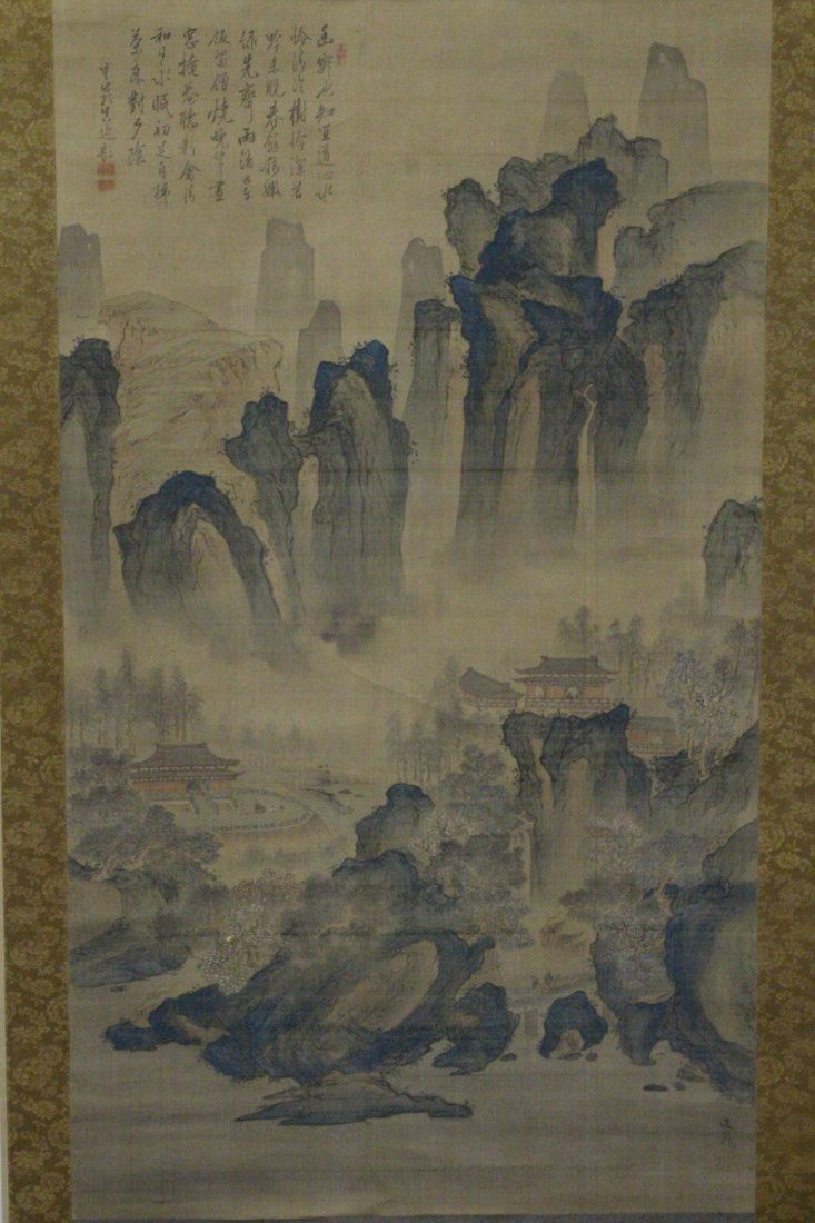 lg Chinese w/c on silk scroll, singed & many seals (1 of 10)