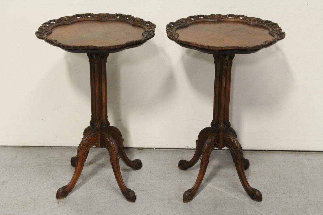 Pair ornate pie crust style mahogany lamp tables (1 of 10)