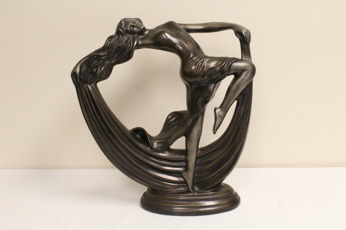Art deco painted pottery sculpture of dancing lady (1 of 10)