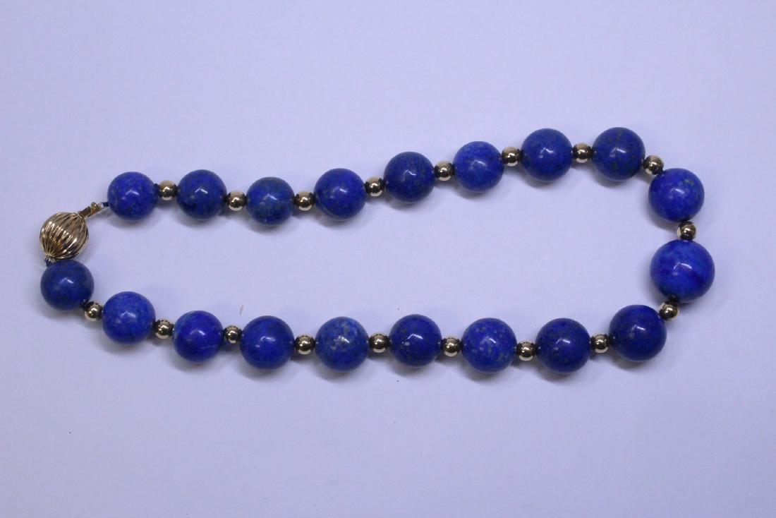 large natural color lapis bead necklace w/ 14K clasp (1 of 10)