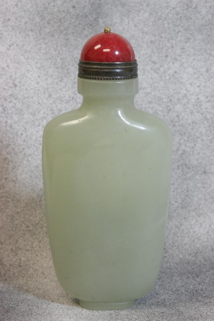 well carved and hollowed Chinese jade snuff bottle (1 of 9)