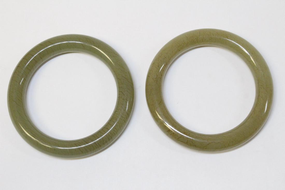 Pair Chinese celadon jade bangle bracelets (1 of 10)