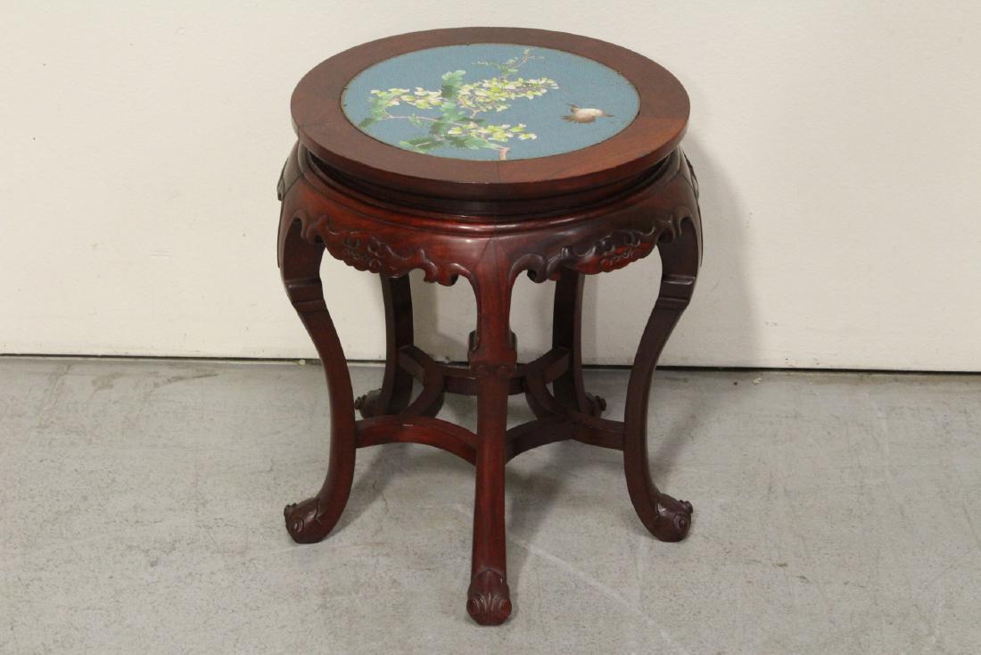 Chinese rosewood pedestal table w/ cloisonne inset (1 of 10)