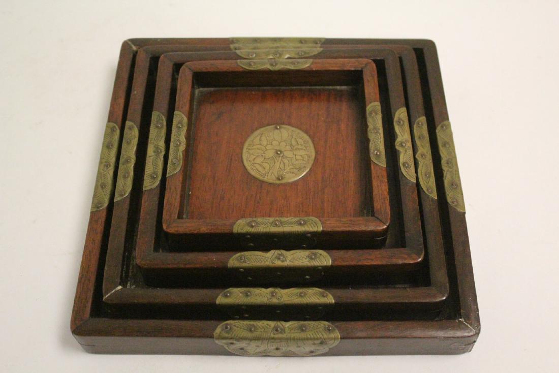 Set of 4 Chinese rosewood trays (1 of 10)
