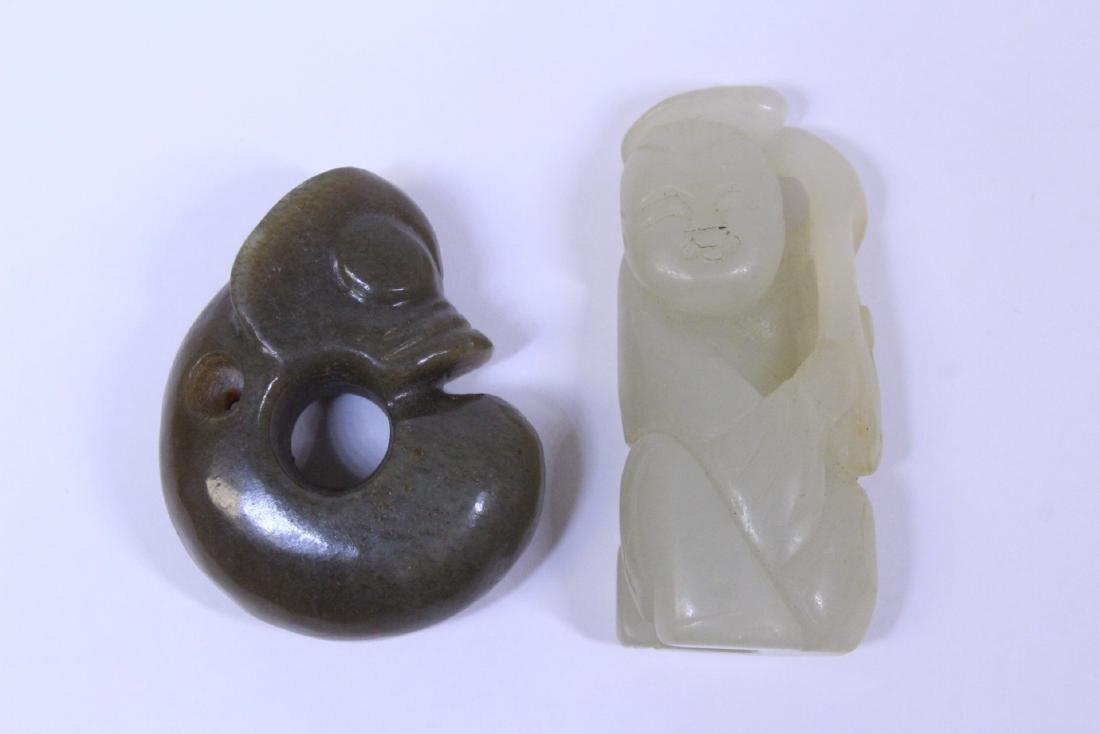 2 jade carved ornament, one in figure motif (1 of 10)