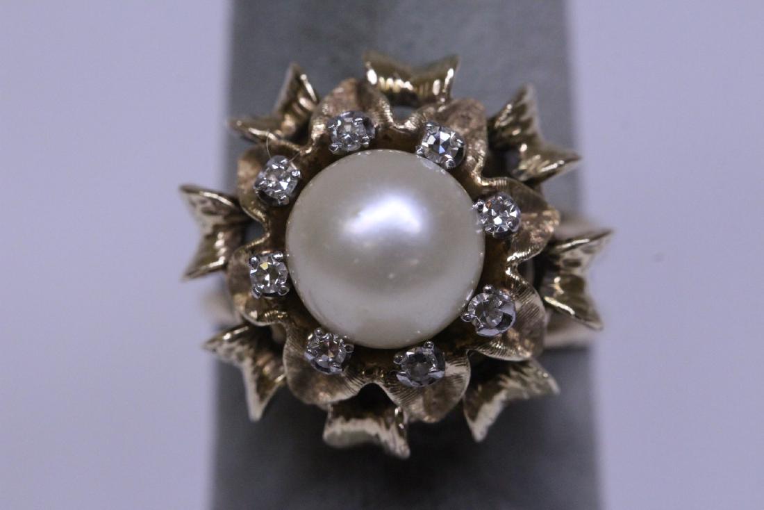 14K pink gold pearl diamond ring (1 of 10)