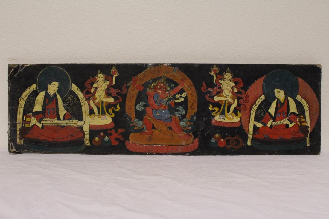 18th c. hand painted thangka on wood panel (1 of 10)