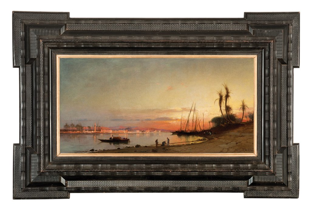 HERMANN DAVID SALOMON CORRODI (ITALIAN 1844-1905): HERMANN DAVID SALOMON CORRODI (ITALIAN 1844-1905) Cairo from the Nile River oil on canvas signed lower right 49 x 100.5cm