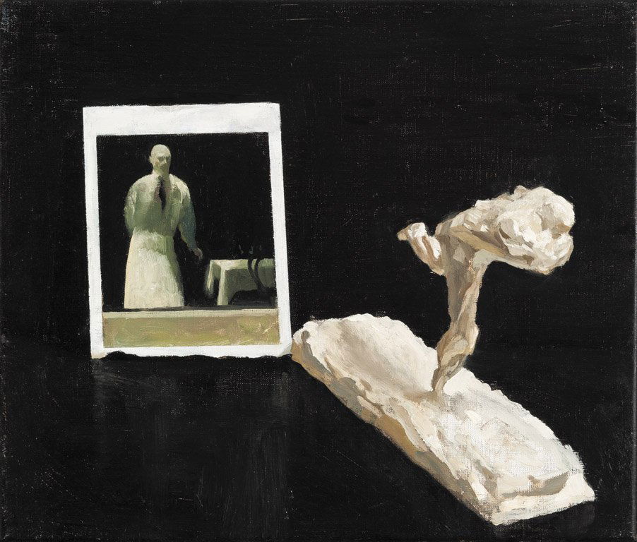 RICK AMOR (BORN 1948) The waiter and the running ma: RICK AMOR (BORN 1948) The waiter and the running man, 1999 oil on linen titled and dated ’99 to verso 30 x 36cm Provenance Niagara Galleries, Melbourne