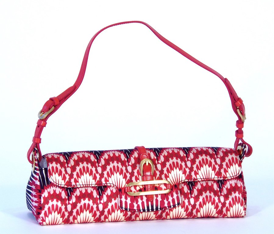 A Jimmy Choo red and black satin bag with red leat: A Jimmy Choo red and black satin bag with red leather trim