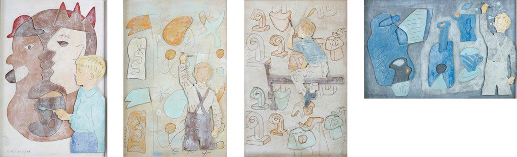 DAVID BROMLEY (BORN 1960) Untitled Four woodcuts: DAVID BROMLEY (BORN 1960) Untitled Four woodcuts on canvas 60 x 40cm