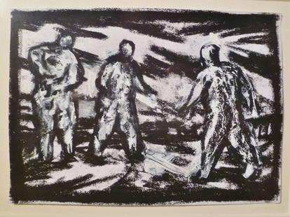 PETER BOOTH (BORN 1940) Three figures, 1992 black c: PETER BOOTH (BORN 1940) Three figures, 1992 black chalk & casein on paper 10 x 14cm Provenance Rex Irwin Art Dealer Exhibited Rex Irwin Art Dealer, ‘Peter Booth Works on Paper’, 1995 catalogue no.