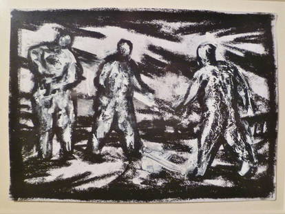 PETER BOOTH (BORN 1940) Three figures, 1992 black c: PETER BOOTH (BORN 1940) Three figures, 1992 black chalk & casein on paper 10 x 14cm Provenance Rex Irwin Art Dealer Exhibited Rex Irwin Art Dealer, ‘Peter Booth Works on Paper’, 1995 catalogue