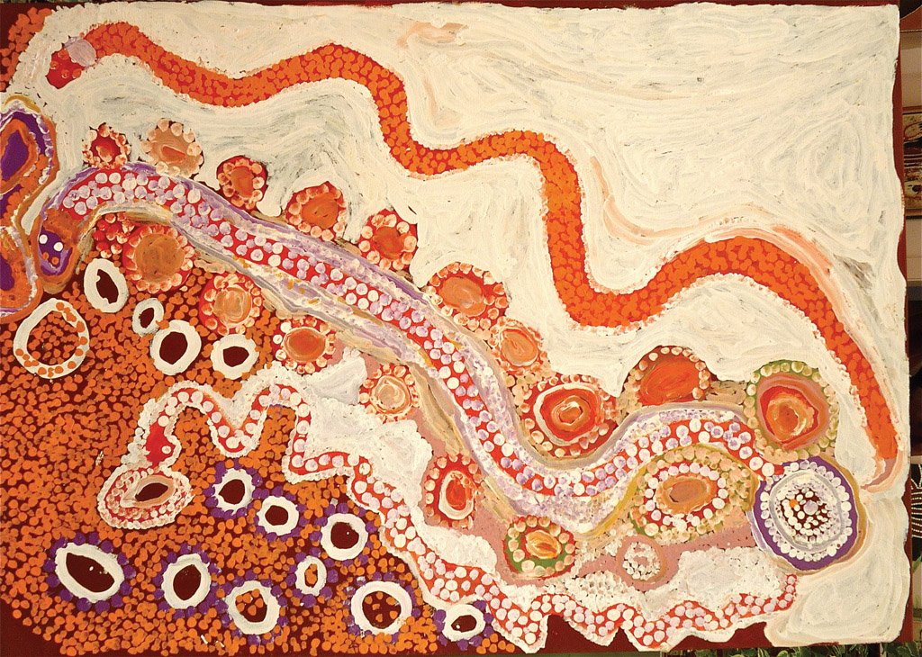 TIGER PALPATJA (BORN CIRCA 1920) Wanampi Tjukurpa,: TIGER PALPATJA (BORN CIRCA 1920) Wanampi Tjukurpa, 2008 synthetic polymer paint on linen 153 x 102cm Provenance Tjala Arts, South Australia Aboriginal Art Online, Canberra Accompanying certificate of 