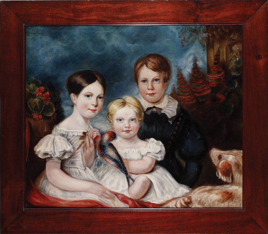 BENJAMIN DUTERRAU (BORN LONDON 1767; ARRIVED HOBART: BENJAMIN DUTERRAU (BORN LONDON 1767; ARRIVED HOBART 1832; DIED HOBART 1851) Portrait of the Walker Children oil on canvas 63.5 x 74.5cm Provenance John Walker to his daughter Margaret Wolfhagen (née