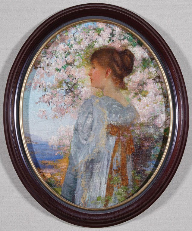 CHARLES EDWARD CONDER (1868–1909) Stella Maris McAda: CHARLES EDWARD CONDER (1868–1909) Stella Maris McAdam (later the artist’s wife) oil on board oval 23.5 x 9cm Provenance Gertrude Kingston collection Mr Sidney Hahn London Sold to John Clemente, Ho