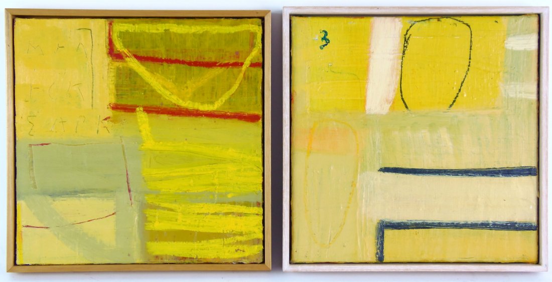 GEORGE RAFTOPOULOS (BORN 1972) Two oil paintings,: GEORGE RAFTOPOULOS (BORN 1972) Two oil paintings, comprising; Merry X’Mas, 2002 Oil on canvas Signed, titled and dated on reverse 31 x 31cm; Carte 3 Oil on canvas Signed and titled on reverse 31 x 3