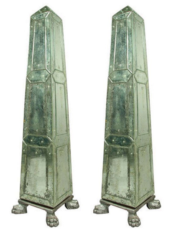 A fine and impressive pair of mirrored obelisks French,: A fine and impressive pair of mirrored obelisks French, circa 1950 182 x 47 x 47cm