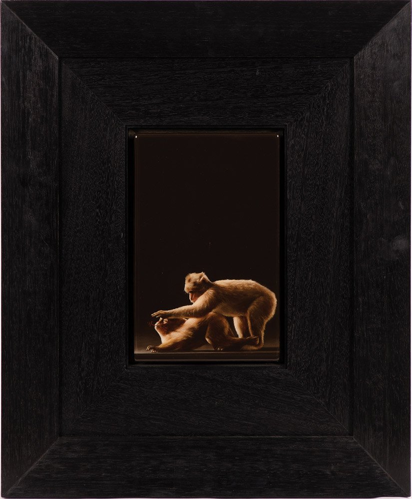 SAM LEACH (BORN 1973) A Game oil and resin on board sig: SAM LEACH (BORN 1973) A Game oil and resin on board signed, titled and dated 2009 to verso 26.25 x 16.75cm Provenance Private Collection, Melbourne