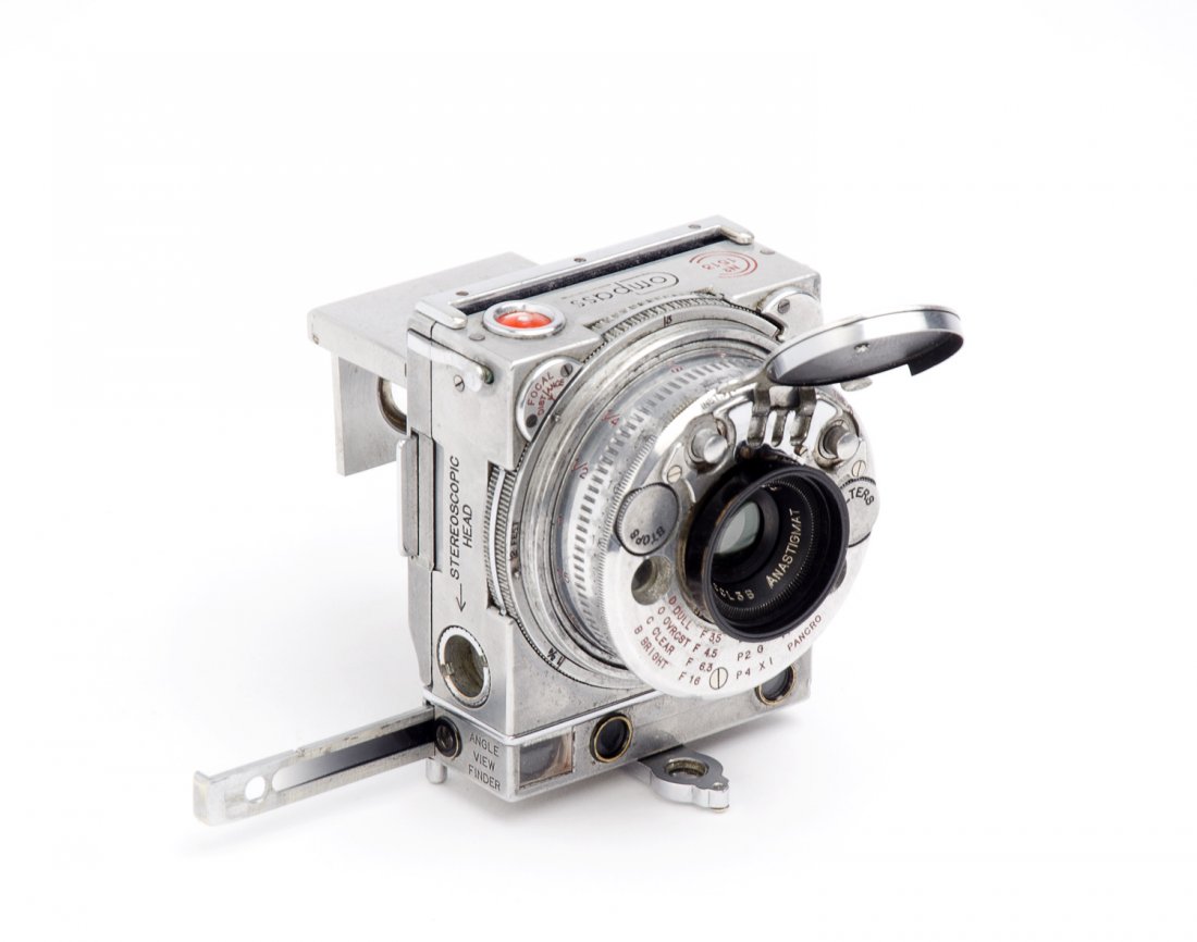 COMPASS CAMERA LTD (England): Compass Camera, c1938: COMPASS CAMERA LTD (England): Compass Camera, c1938 [#1513], compact 35mm rangefinder camera with aluminium body incorporating many built-in features, with f3.5 35mm lens and a folding focusing magnif