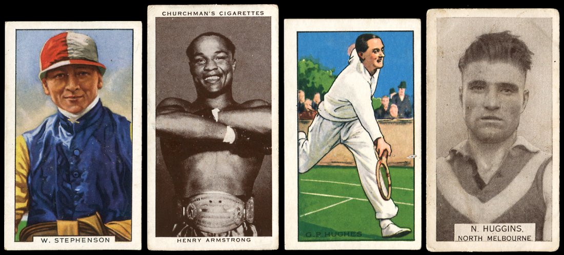 SPORTS CARDS: c1930-38 collection in album, noted 1938: SPORTS CARDS: c1930-38 collection in album, noted 1938 Churchman “Boxing Personalities” [50]; 1930 Godfrey Phillips “Lawn Tennis” [25]; 1936 Players “Tennis” [50]; 1936 Gallaher “Famous 